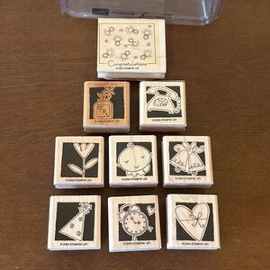 2004 Retired Stampin' Up Occasionally Set of 8 Rubber Block Stamp Set